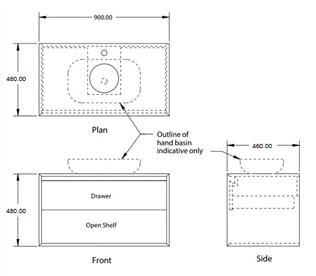 900 wide plywood vanity drawing