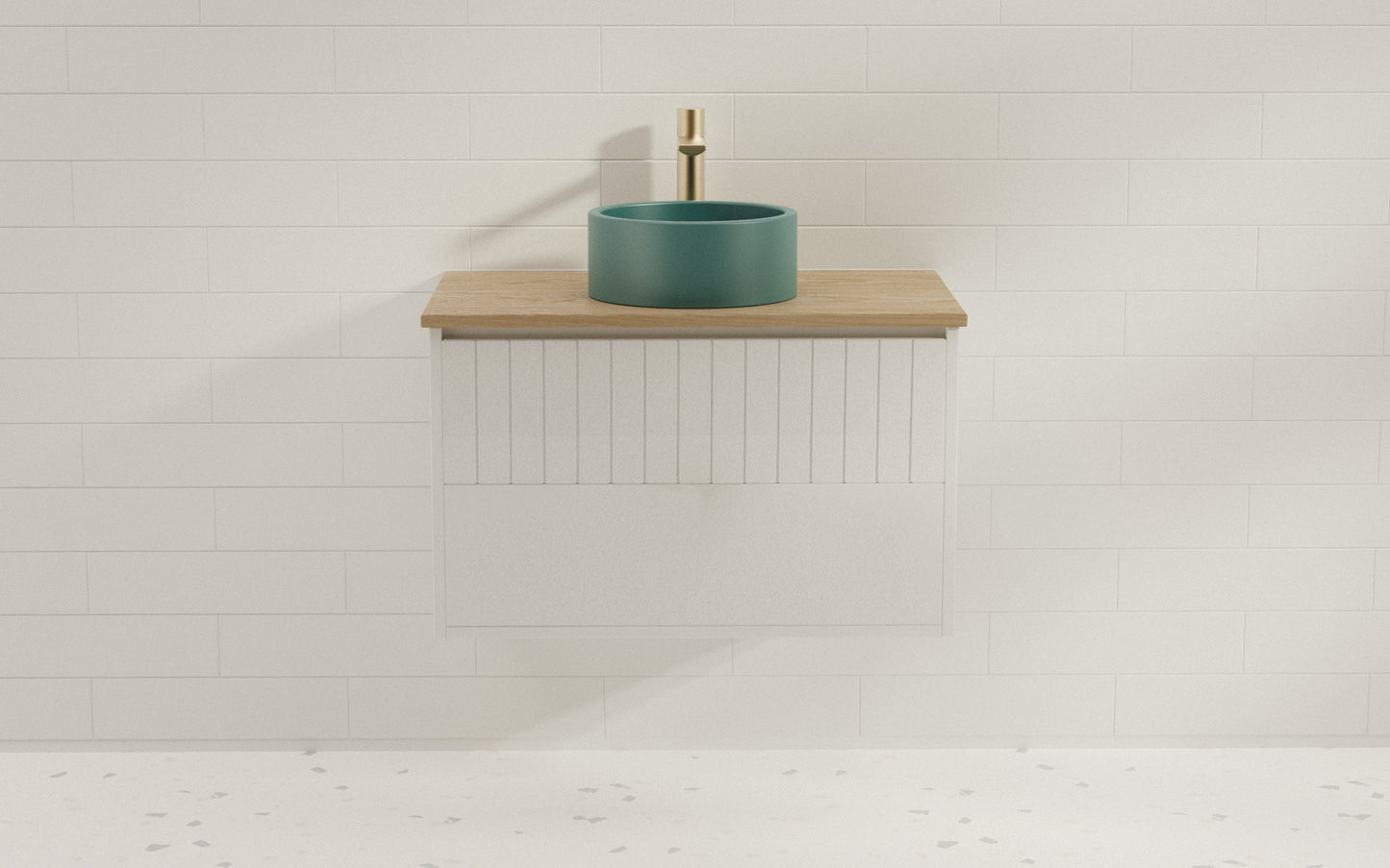 Wall hung bathroom vanity with solid timber top