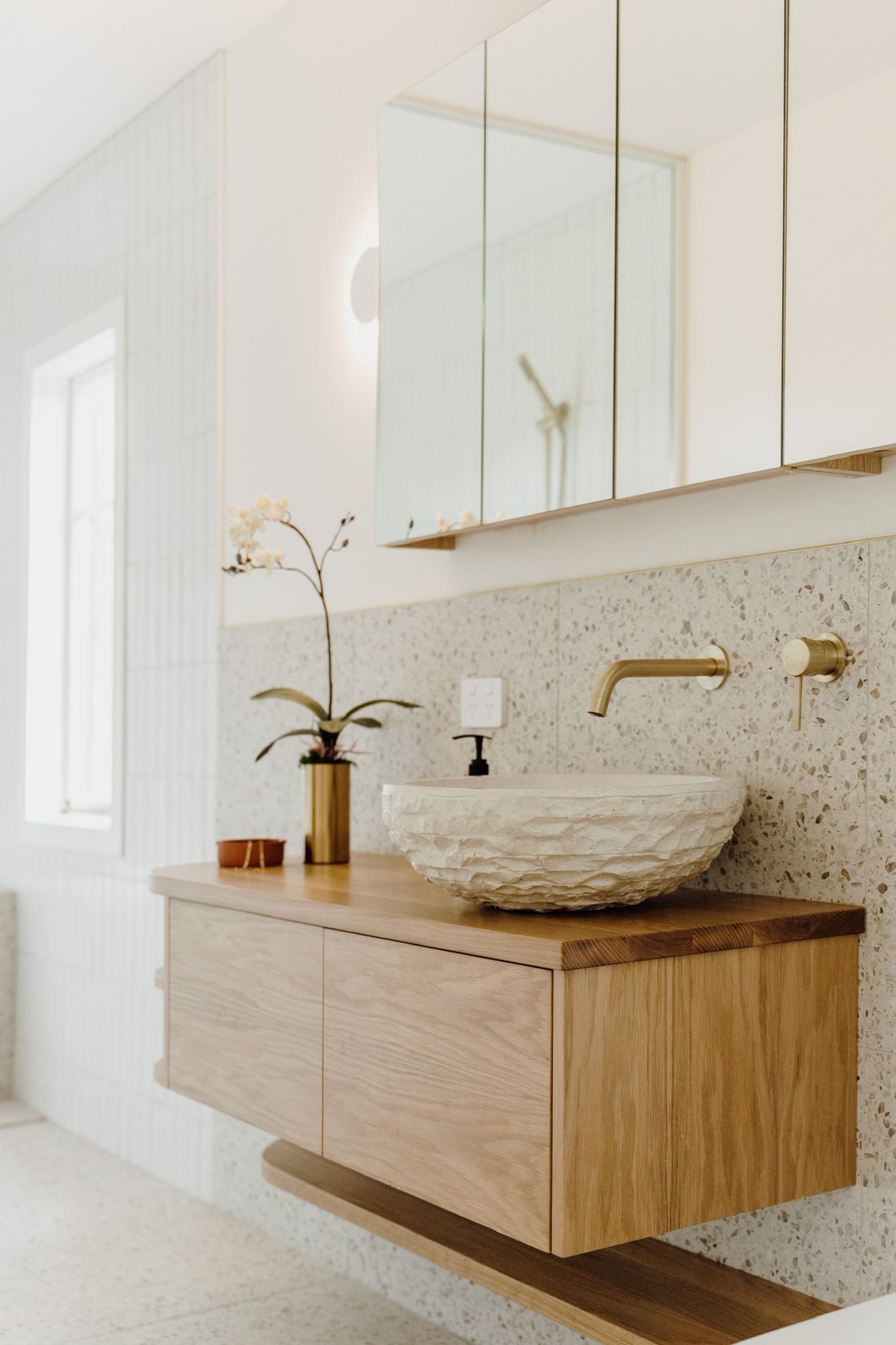 Wall hung curved vanity, made in Nelson NZ