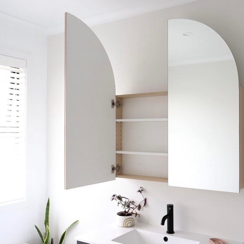Arch cabinet bathroom mirror, oak or white