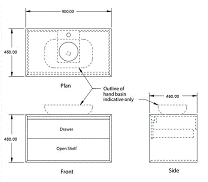 900 wide plywood vanity drawing