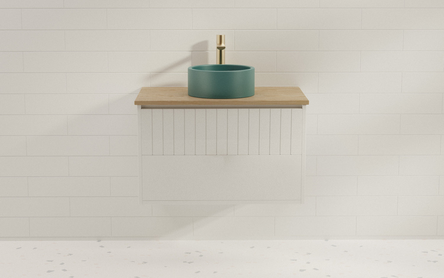 Wall hung bathroom vanity with solid timber top