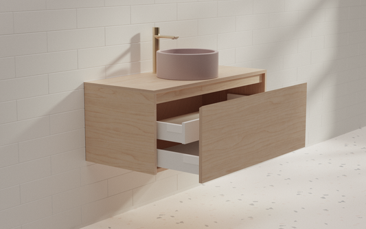 Birch Plywood 900 wide wall hung vanity with hidden inner drawer